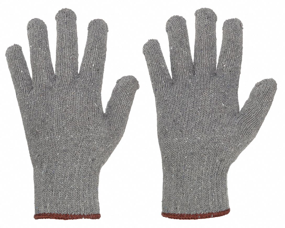 CONDOR Knit Gloves, Small, Uncoated, Cotton/Polyester, Gray, 1 Pair