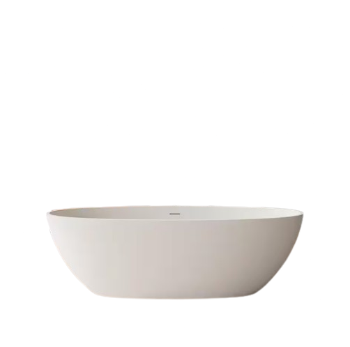 Foyil 55 in. x 31 in. Solid Surface Stone Resin Flatbottom Freestanding Bathtub Soaking Bathtub in Matte White