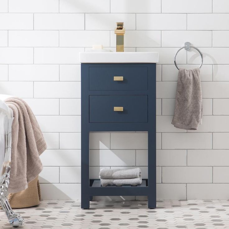 VERA 18 in. W Bath Vanity in Monarch Blue Finish with Ceramics Integrated Vanity Top with White Basin