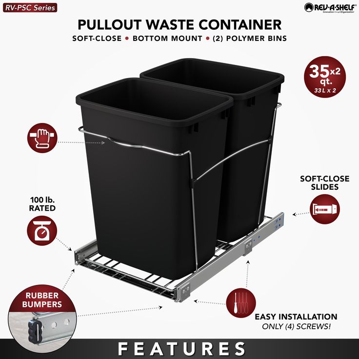 Rev-A-Shelf 35-Quart Plastic Soft Close Pull Out Trash Can