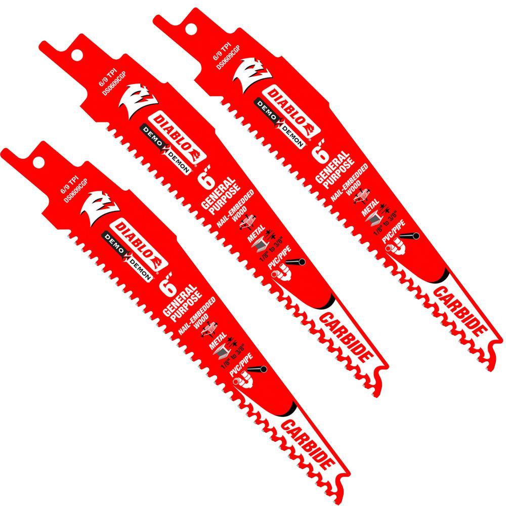 9 in. 6/9 TPI Demo Demon Carbide General Purpose Reciprocating Saw Blade (3-Pack) - Super Arbor