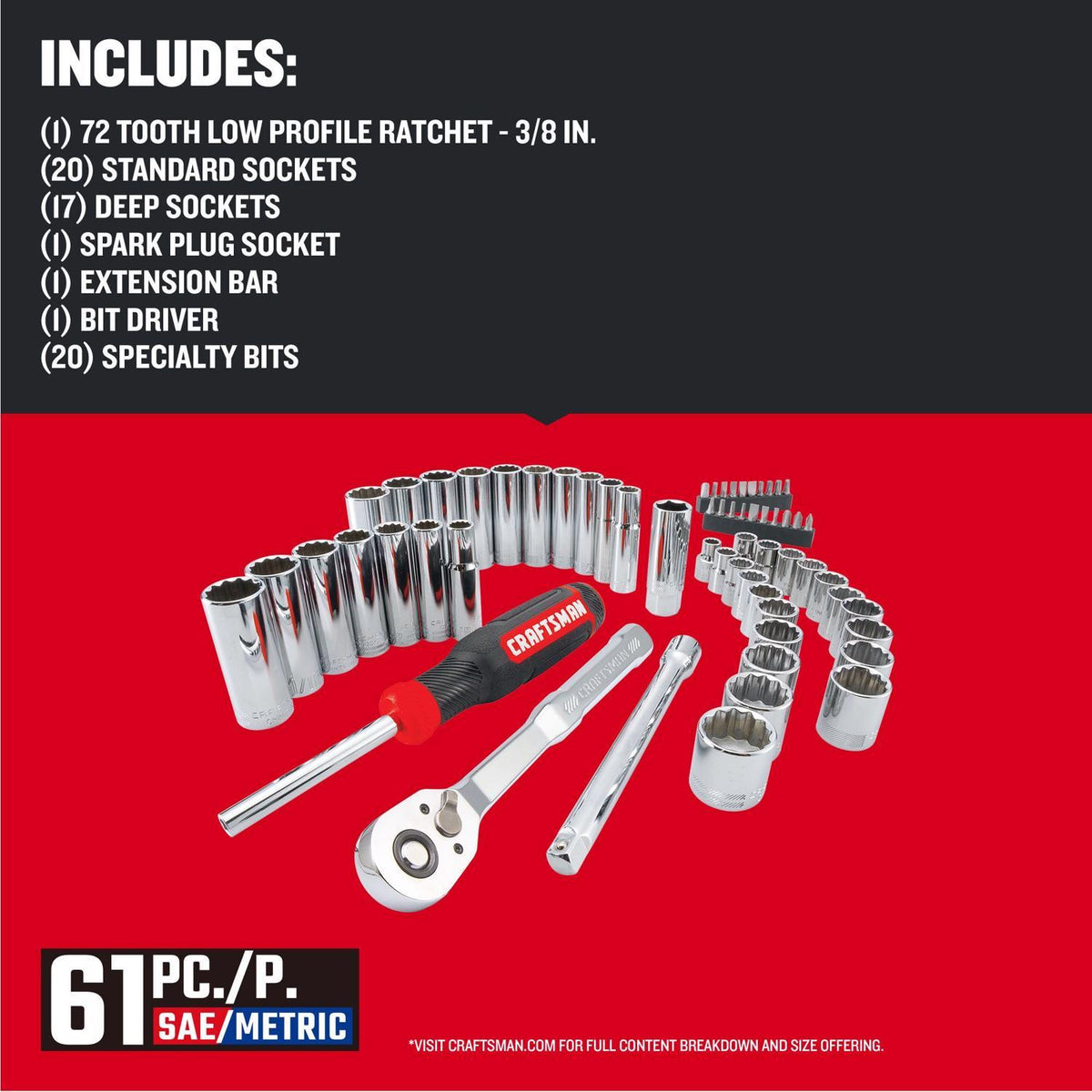 Craftsman 61-Piece 3/8" Drive Metric and SAE Mechanics Tool Set