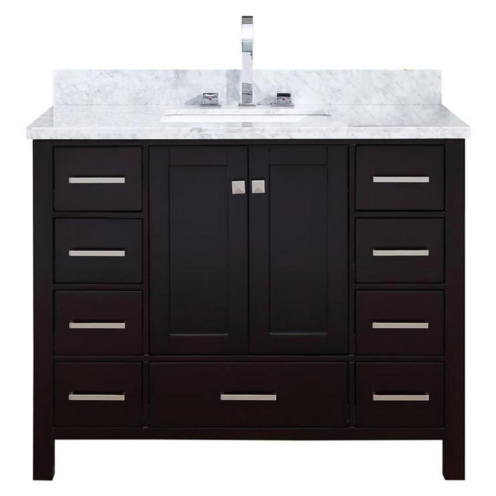 Cambridge 55 in. Bath Vanity in White with Marble Vanity Top in Carrara White with White Basin - Super Arbor