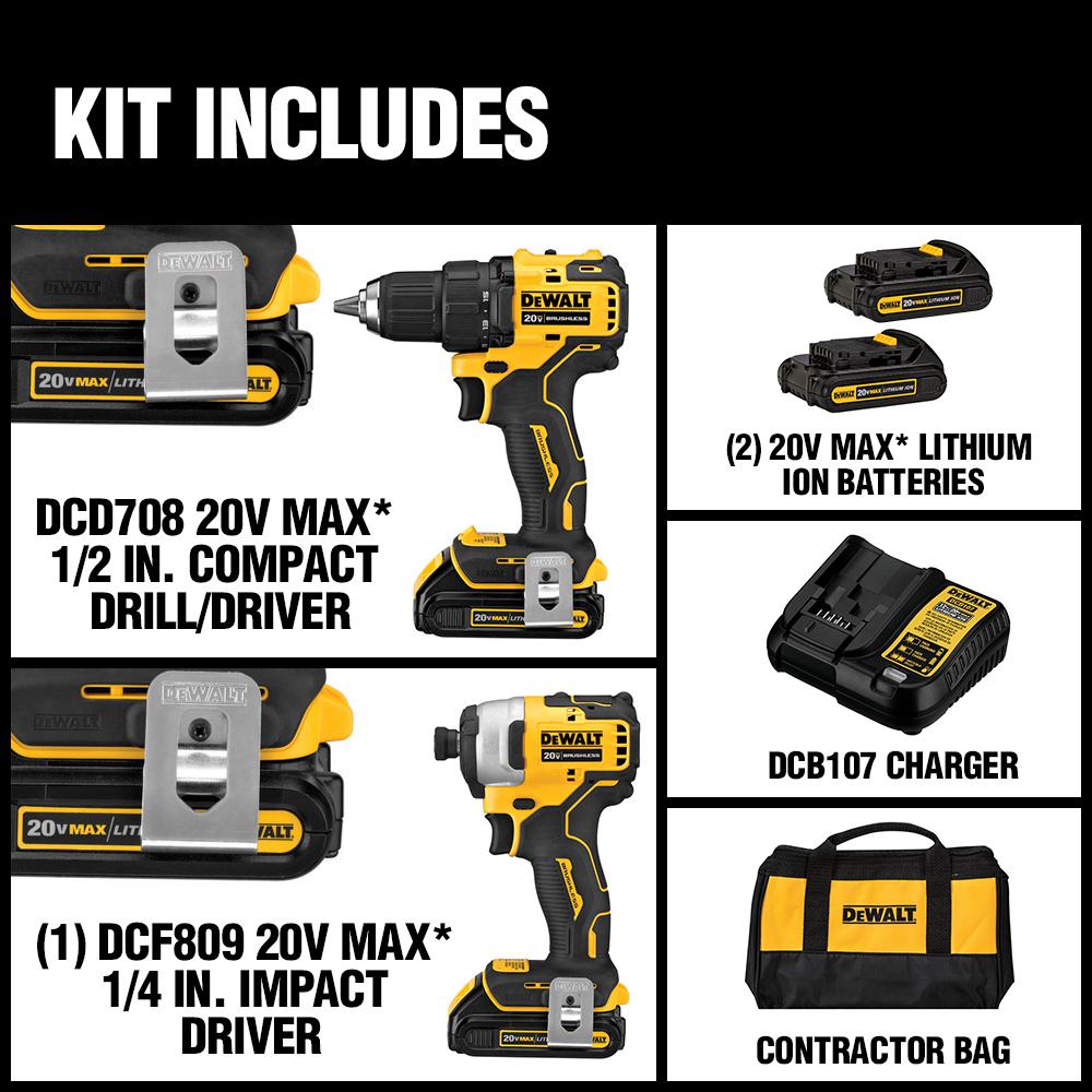 ATOMIC 20-Volt MAX Lithium-Ion Brushless Cordless Compact Drill/Impact Combo Kit (2-Tool) 2 Batteries 1.3Ah and Charger - Super Arbor
