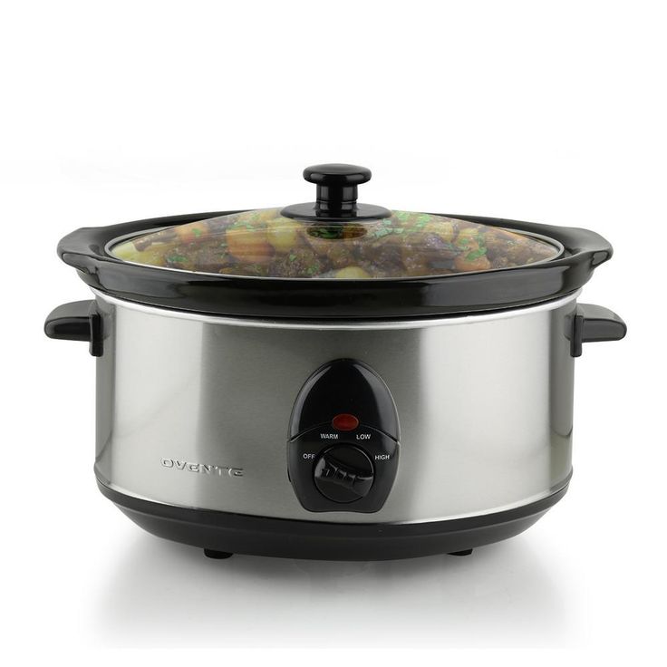 3.7 Qt. Stainless Steel Electric Slow Cooker with Heat-Tempered Glass Lid, Adjustable Temperature Control, (SLO35ABR)
