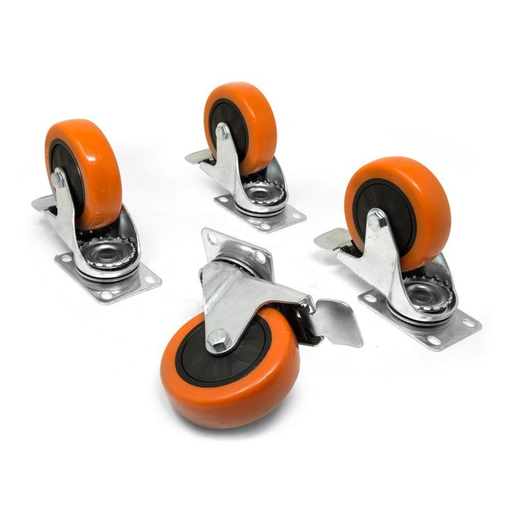 4 in. 285 lbs. Capacity Polyurethane Single-Bearing Swivel Plate Caster with Brake (4-Pack)