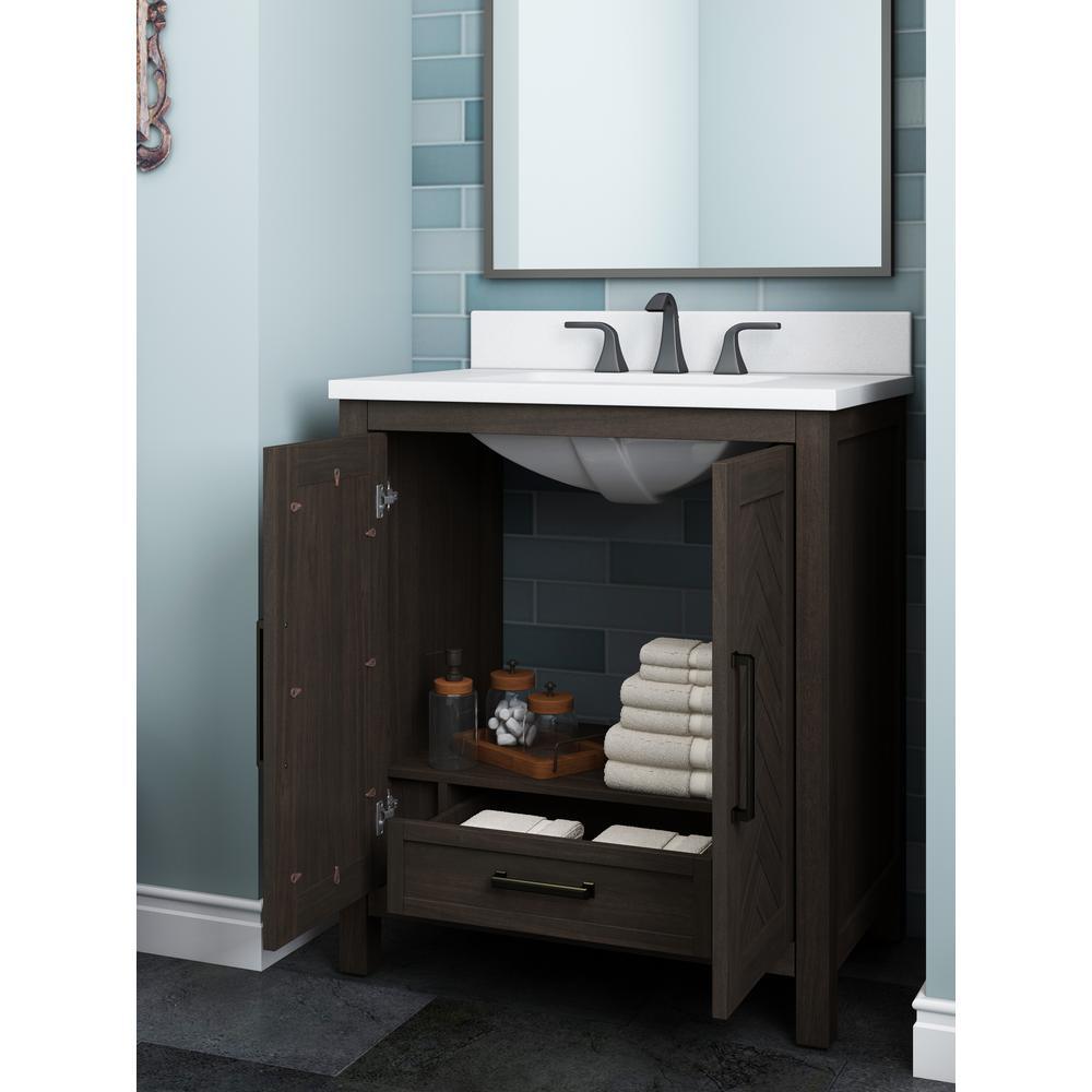 Leary 30 in. W x 34.5 in. H Bath Vanity in Dark Brown with Engineered Stone Vanity Top in White with White Basin - Super Arbor