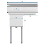 Freestanding Stainless Steel 33 in. 2-Hole Single Bowl Commercial Kitchen Sink