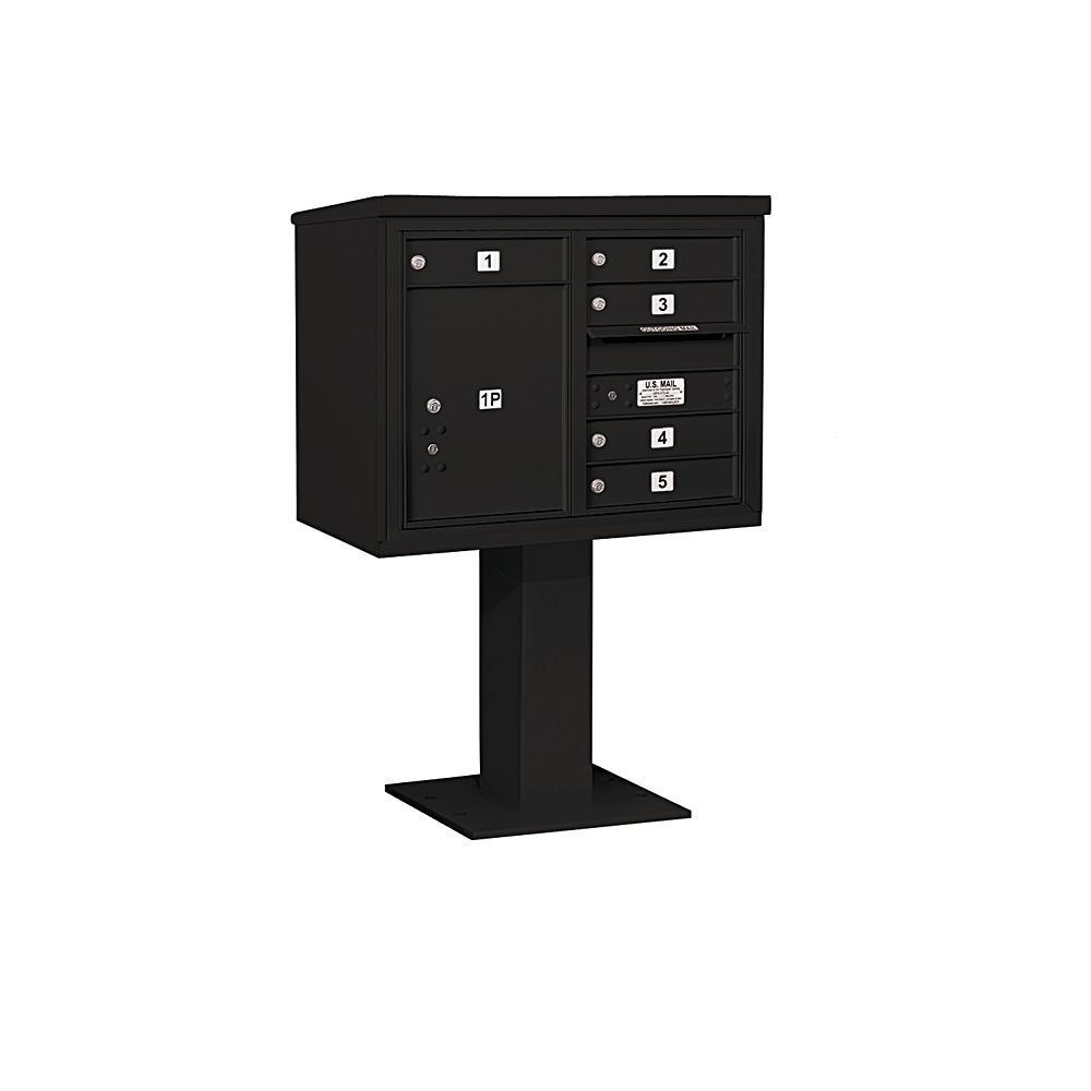 3400 Horizontal Series 5-Compartment 1-Parcel Locker Pedestal Mount Mailbox - Super Arbor