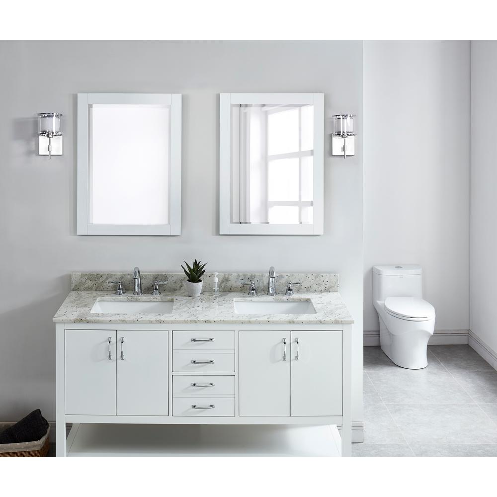 61 in. W x 22 in. D x .75 H Granite Double Basin Vanity Top in Glacier White with White Basins - Super Arbor