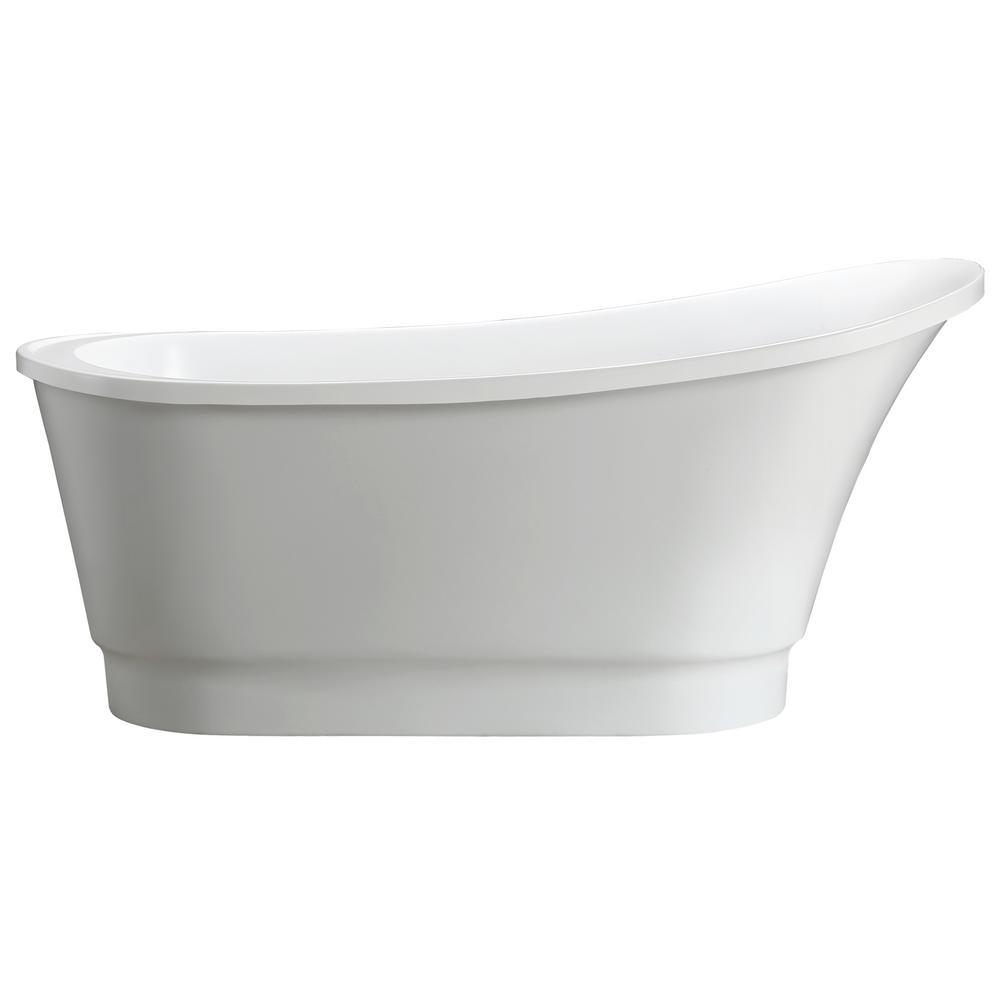 Cannes 67 in. Acrylic Flatbottom Freestanding Bathtub in White - Super Arbor