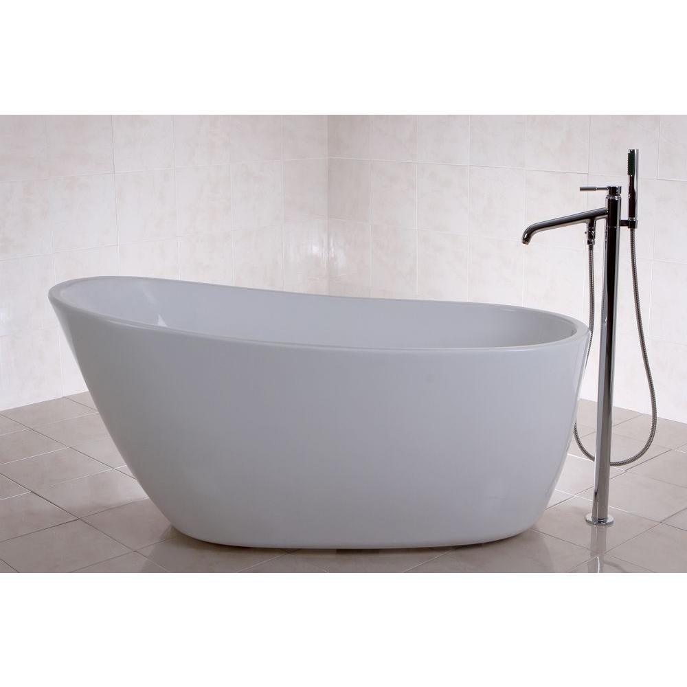 Fusion 59 in. Acrylic Front Drain Flatbottom Freestanding Bathtub in White - Super Arbor
