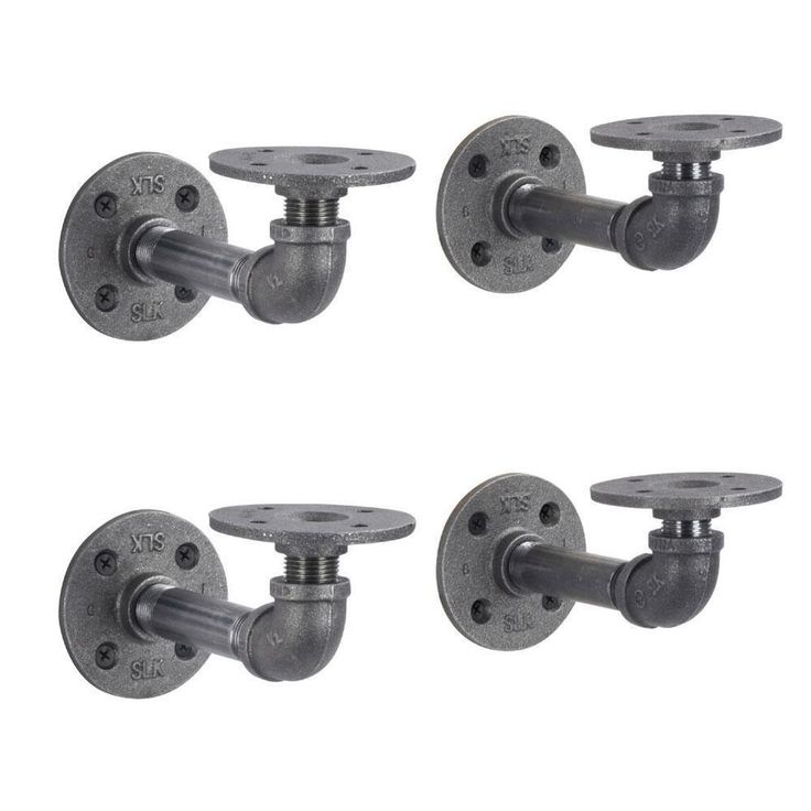 1/2 in. Black Pipe 5.75 in D x 2.5 in. H Wall Mounted Double Flange Shelf Bracket Kit (4-Pack)