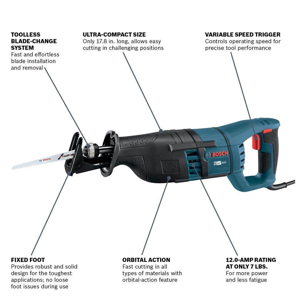Factory Reconditioned Corded Variable Speed Reciprocating Saw with Carrying Bag - Super Arbor