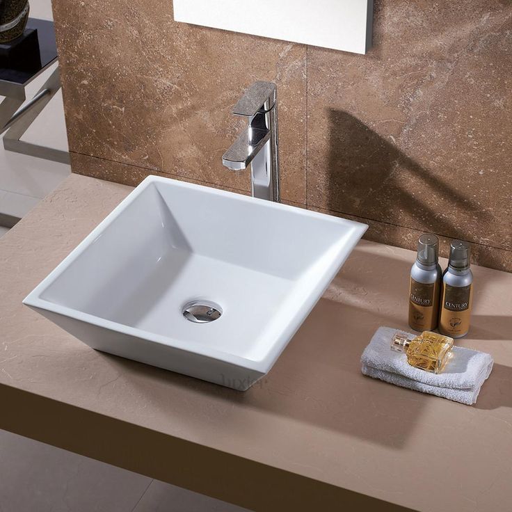 LUXIER Flat Square Bathroom Ceramic Vessel Sink Art Basin in White