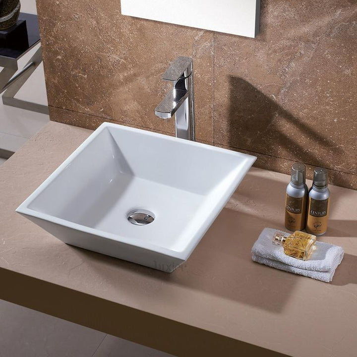 LUXIER Flat Square Bathroom Ceramic Vessel Sink Art Basin in White