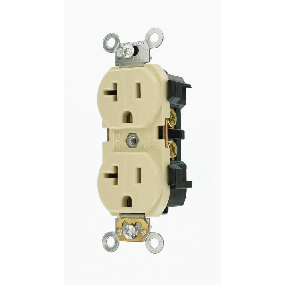 20 Amp Industrial Grade Heavy Duty Self Grounding Duplex Outlet, Ivory - Super Arbor