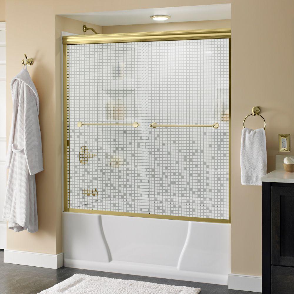 Crestfield 60 in. x 58-1/8 in. Semi-Frameless Traditional Sliding Bathtub Door in Bronze with Transition Glass - Super Arbor