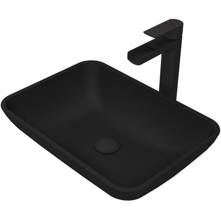 VIGO Sottile Glass Vessel Bathroom Sink in Black with Amada Faucet in Matte Black
