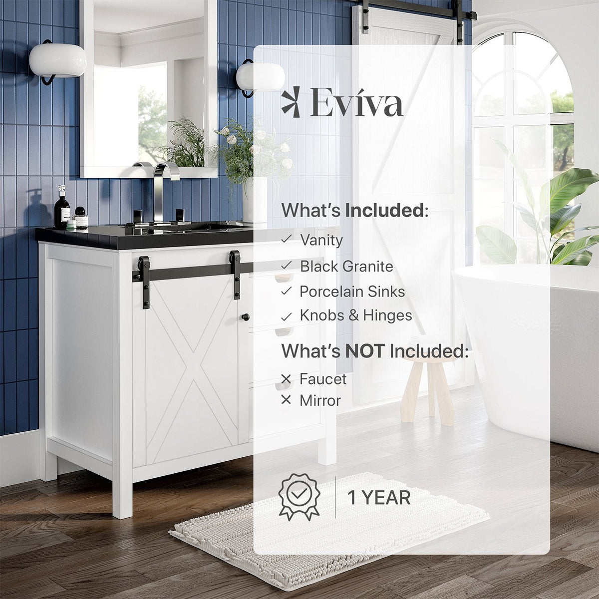 Eviva Dallas 36 in. W x 22 in. D x 34 in. H Bath Vanity in White with Black Granite Top and Black Sink
