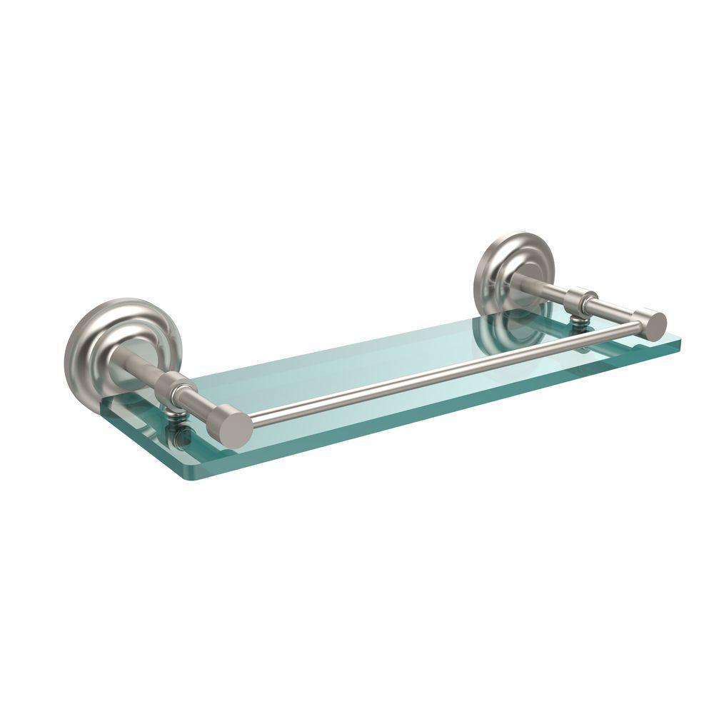 Que New 16 in. L x 3 in. H x 5 in. W Clear Glass Bathroom Shelf with Gallery Rail in Polished Chrome - Super Arbor