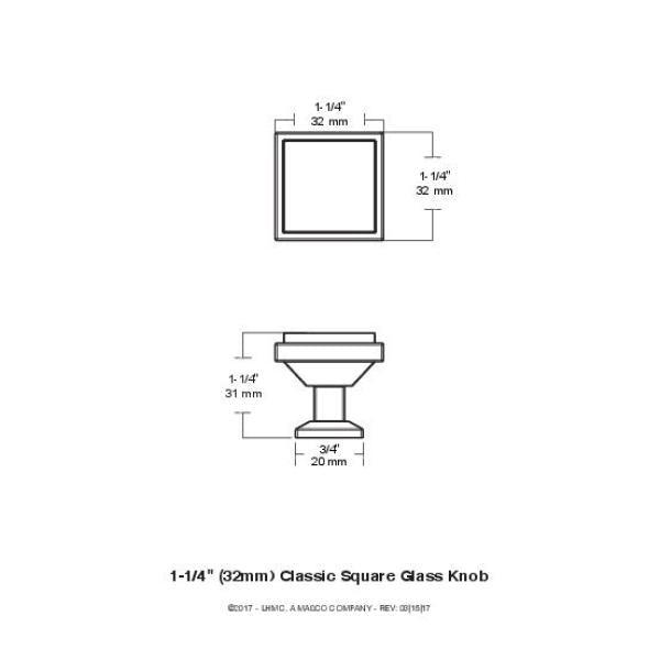 Classic Square 1 -1/4 in. (32 mm) Satin Nickel and Clear Glass with Mirror Backing Cabinet Knob - Super Arbor