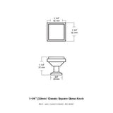 Classic Square 1 -1/4 in. (32 mm) Satin Nickel and Clear Glass with Mirror Backing Cabinet Knob - Super Arbor