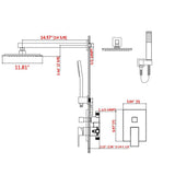 Shower System Wall Mounted with 12 in. Square Rainfall Shower head and Handheld Shower Head Set, Brushed Nickel - Super Arbor