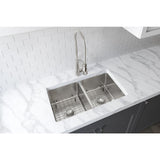 Avenue Drop-in/Undermount Stainless Steel 33 in. 50/50 Double Bowl Kitchen Sink with Bottom Grid - Super Arbor