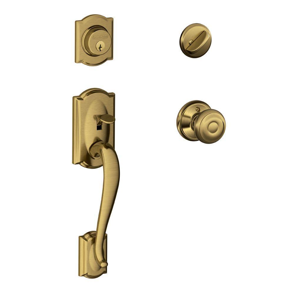 Camelot Aged Bronze Single Cylinder Deadbolt with Georgian Knob Door Handleset - Super Arbor