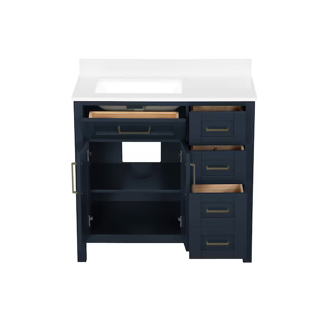 OVE Decors Tahoe 36-in Midnight Blue Undermount Single Sink Bathroom Vanity with White Engineered Stone Top