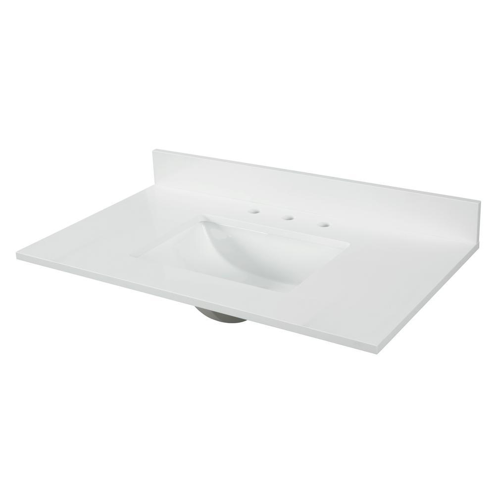 37 in. W x 22 in. D x 0.75 in. H Quartz Vanity Top in Snow White with White Basin - Super Arbor