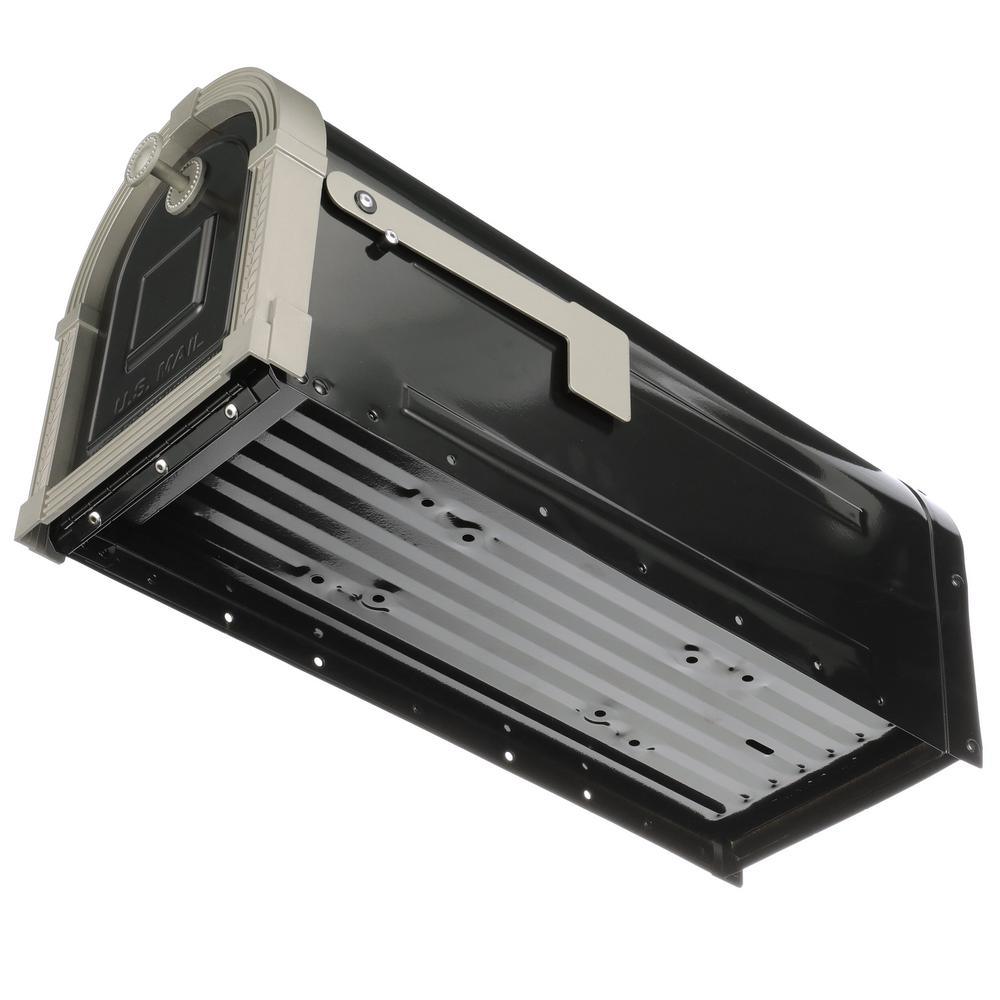 Brunswick Large, Steel, Post-Mount Mailbox, Black w/Brushed Nickel - Super Arbor