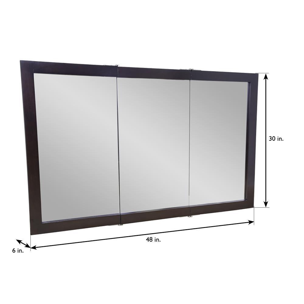 Ventura 48 in. W x 30 in. H x 6 in. D Framed Tri-View Surface-Mount Bathroom Medicine Cabinet in Espresso - Super Arbor
