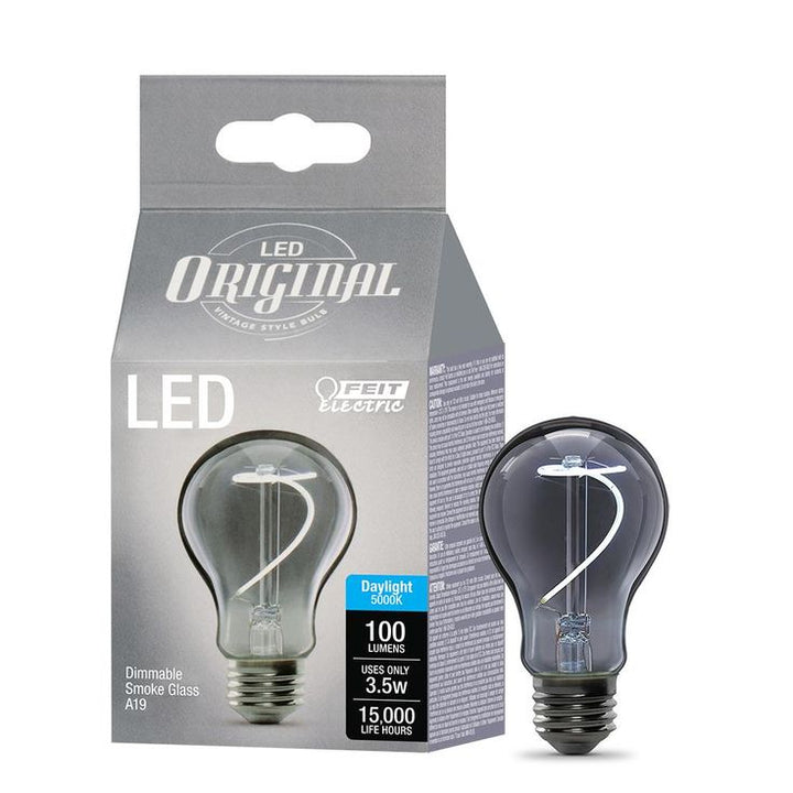 Feit Electric 25-Watt Equivalent A19 Dimmable LED Smoke Glass Vintage Edison Light Bulb With Curve Filament Daylight