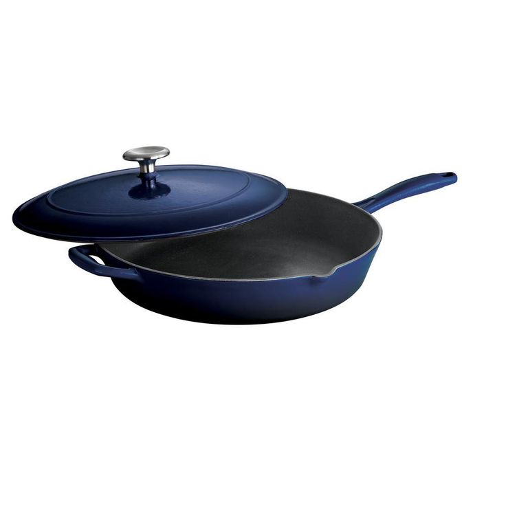 Gourmet 12 in. Porcelain-Enameled Cast Iron Skillet in Gradated Red with Lid