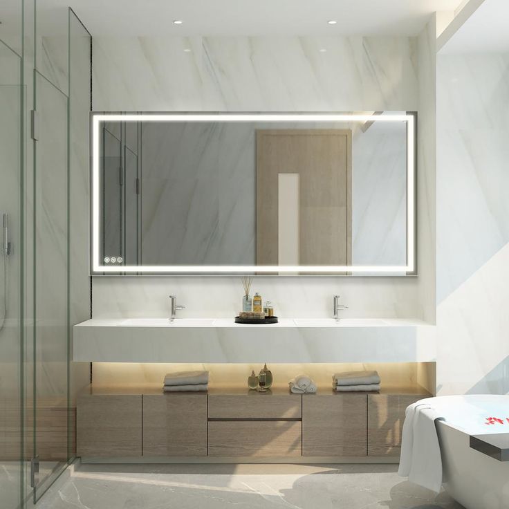 72 in. x 36 in. LED Lighted Single Frameless Bathroom Mirror