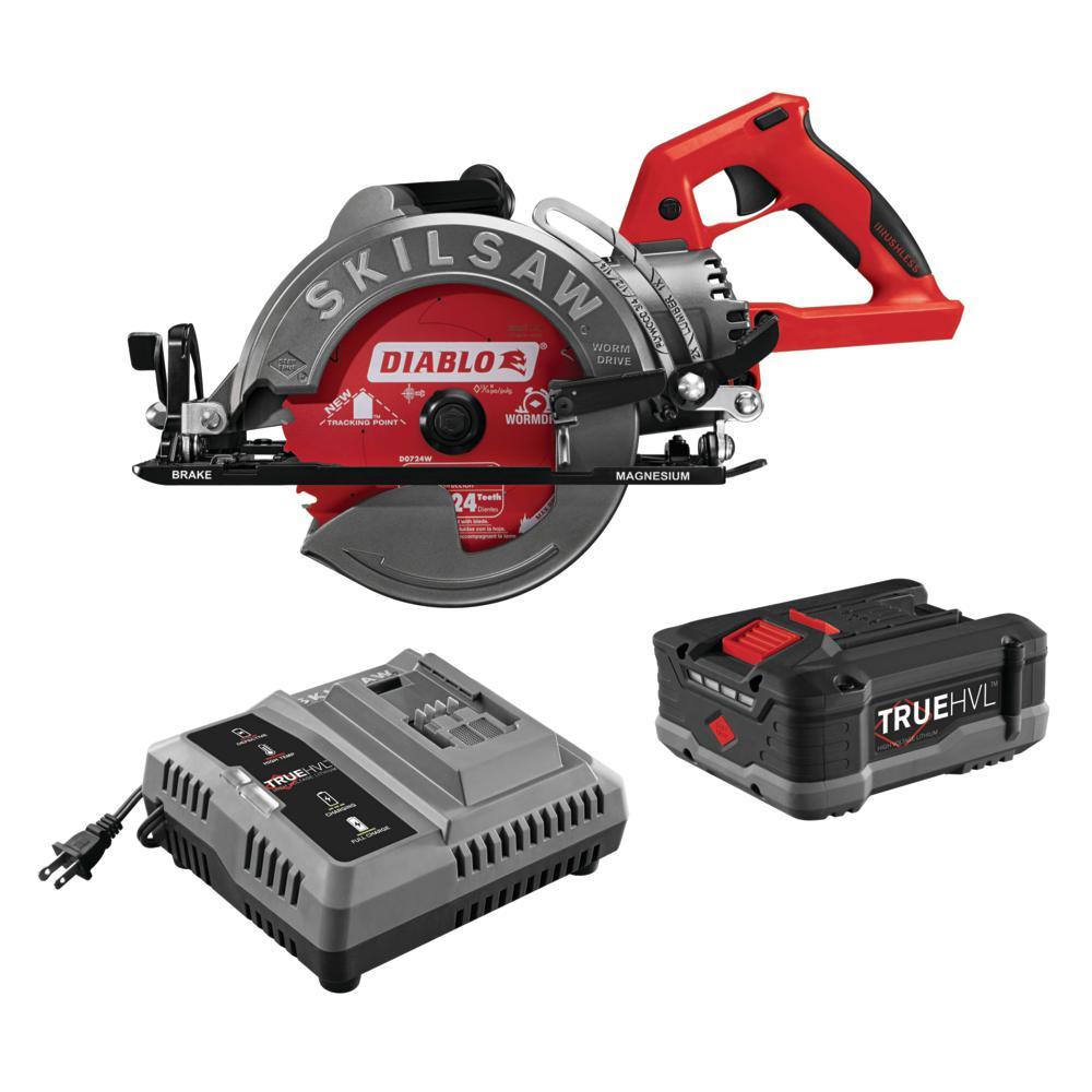 TRUEHVL 48-Volt Lithium-Ion Cordless 7-1/4 in. Worm Drive Saw with Diablo Blade (Tool-Only) - Super Arbor