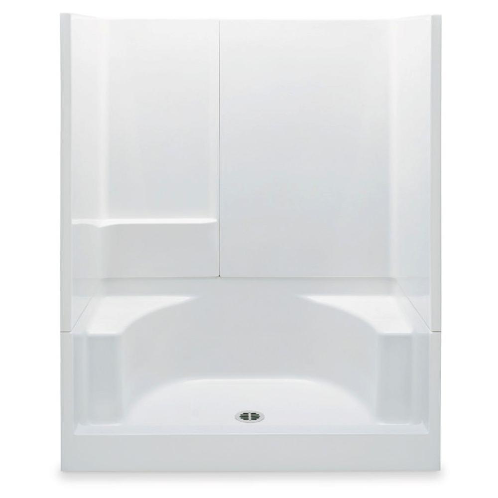 Varia 60 in. x 34 in. x 72 in. 3-Piece Shower Stall with 2 Seats and Center Drain in White - Super Arbor