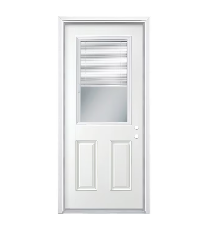 Masonite 30-in x 80-in Steel Half Lite Left-Hand Inswing Primed Prehung Single Front Door with Brickmould Insulating Core with Blinds