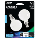 Feit Electric 60-Watt Equivalent G16.5 Candelabra Dimmable Filament ENERGY STAR White Glass LED Light Bulb, Daylight (2-Pack)