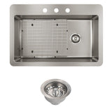 Avenue Drop-in/Undermount Stainless Steel 33 in. Single Bowl Kitchen Sink with Bottom Grid - Super Arbor