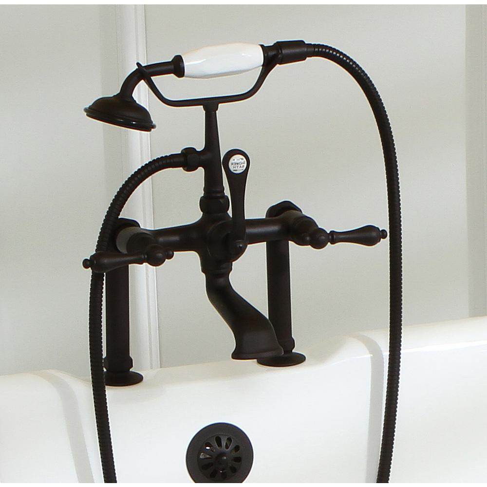 Double Slipper 72 in. Cast Iron Clawfoot Bathtub in White and Faucet Combo in Oil Rubbed Bronze - Super Arbor