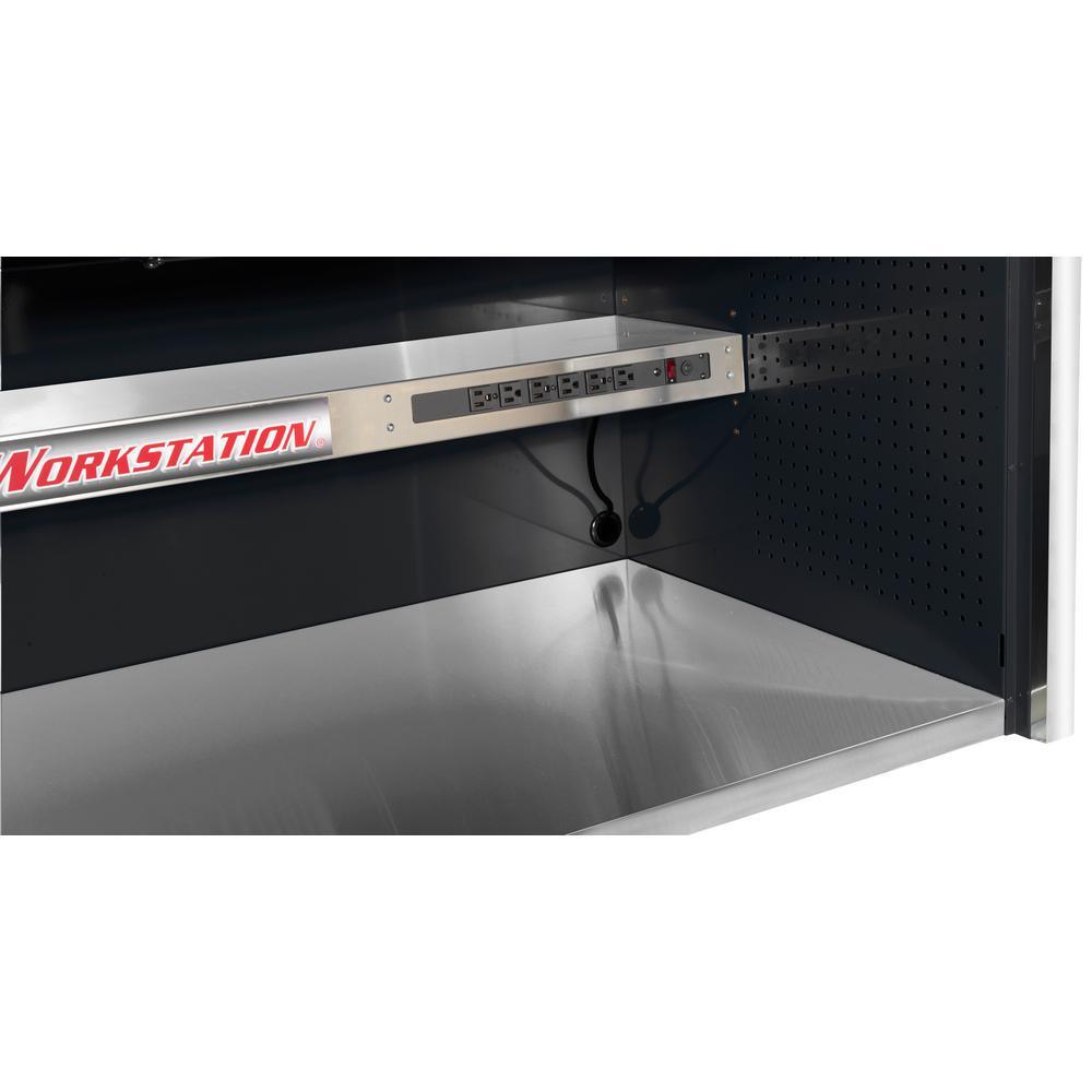 55 in. Power Workstation Professional Hutch with Stainless Steel Shelf and Work Surface in Black - Super Arbor