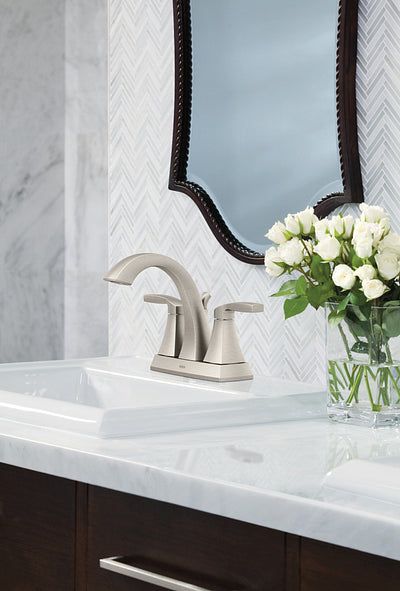 Moen Voss Brushed Nickel 2-handle 4-in Centerset WaterSense Bathroom Sink Faucet with Drain