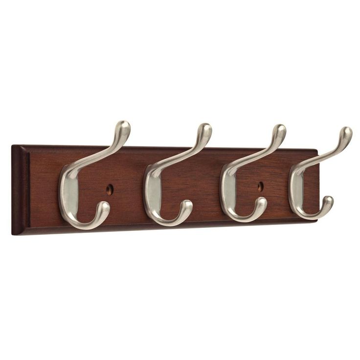 15.85 in. Bark and Satin Nickel Heavy-Duty Coat and Hat Hook Rack
