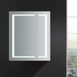 Spazio 30 in. W x 36 in. H Recessed or Surface Mount Medicine Cabinet with LED Lighting and Mirror Defogger - Super Arbor