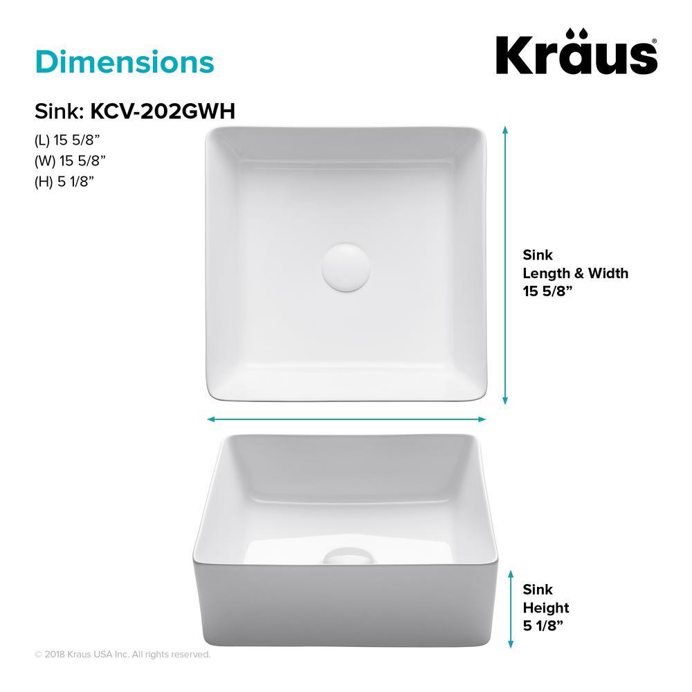 Viva 15-5/8 in. Square Porcelain Ceramic Vessel Sink in White - Super Arbor