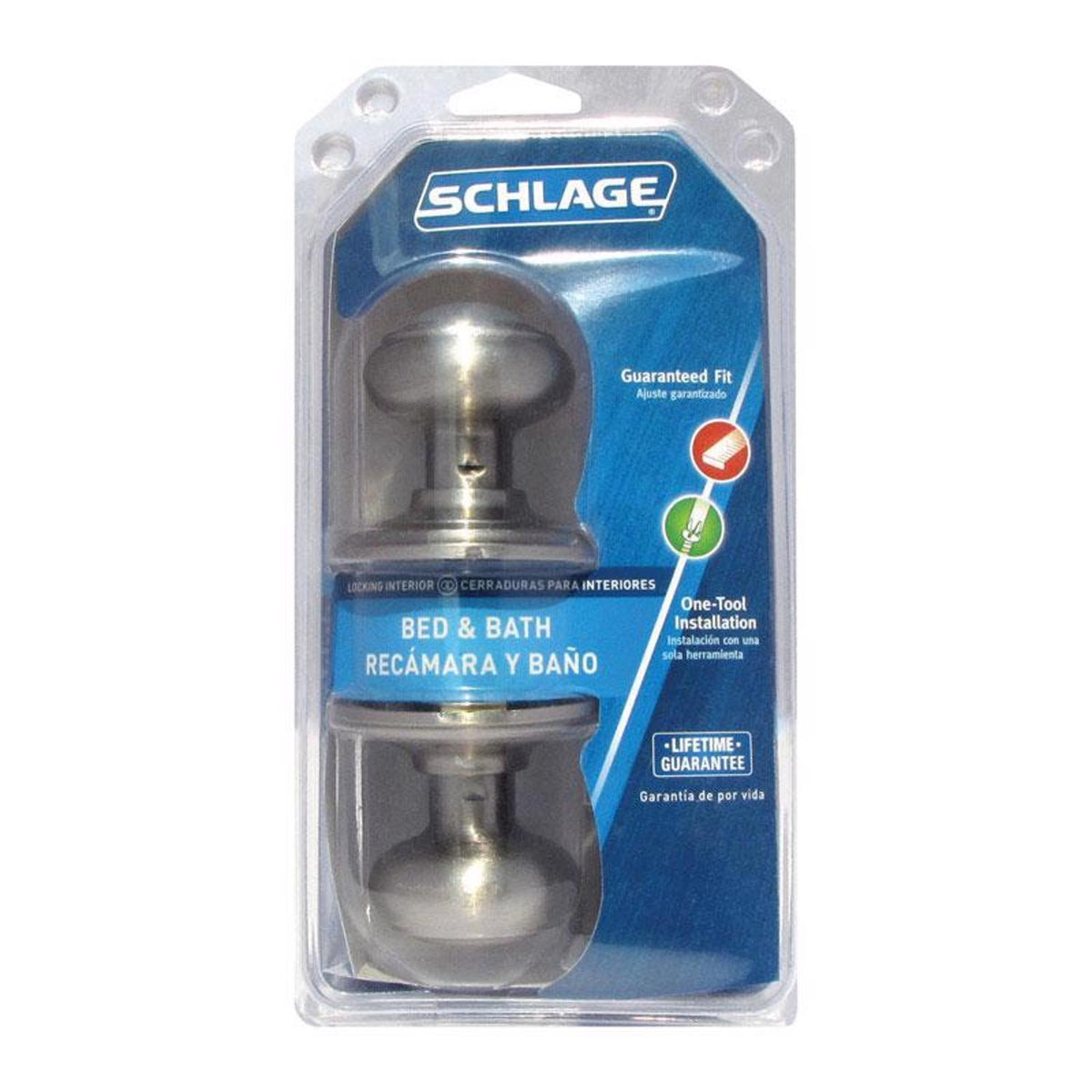Schlage Georgian Satin Nickel Privacy Lockset, ANSI Grade 2, 1-3/4 in. Max Door Thickness