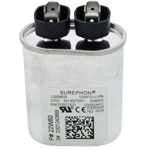 Lennox 22W80 capacitor - front view (Voltage: 370V; MFD: 10)